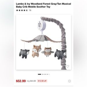 Lambs & Ivy Woodland Forest Gray/Tan Musical Baby Crib Mobile